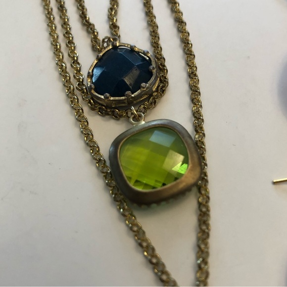 Anthropologie Set Layered Necklace 3 Tier w/Pink Earrings Faceted Stone Suite - Picture 4 of 5